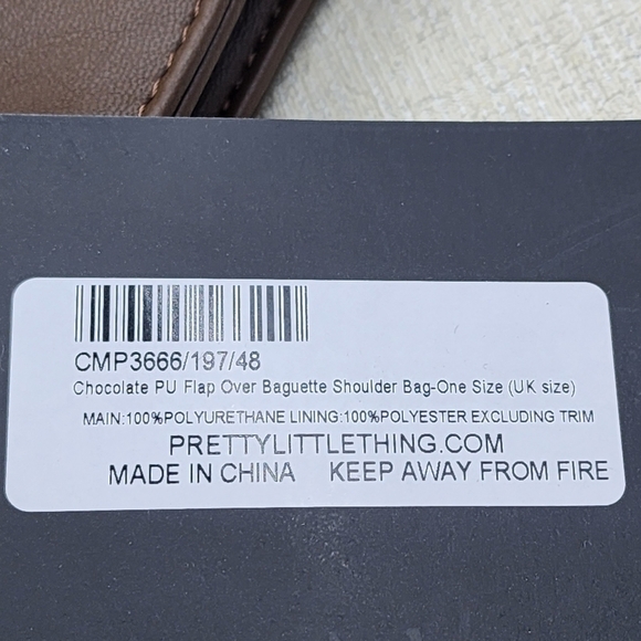 Pretty Little Thing Women's Chocolate PU Flap Over Baguette Shoulder Bag - OS - Picture 7 of 7